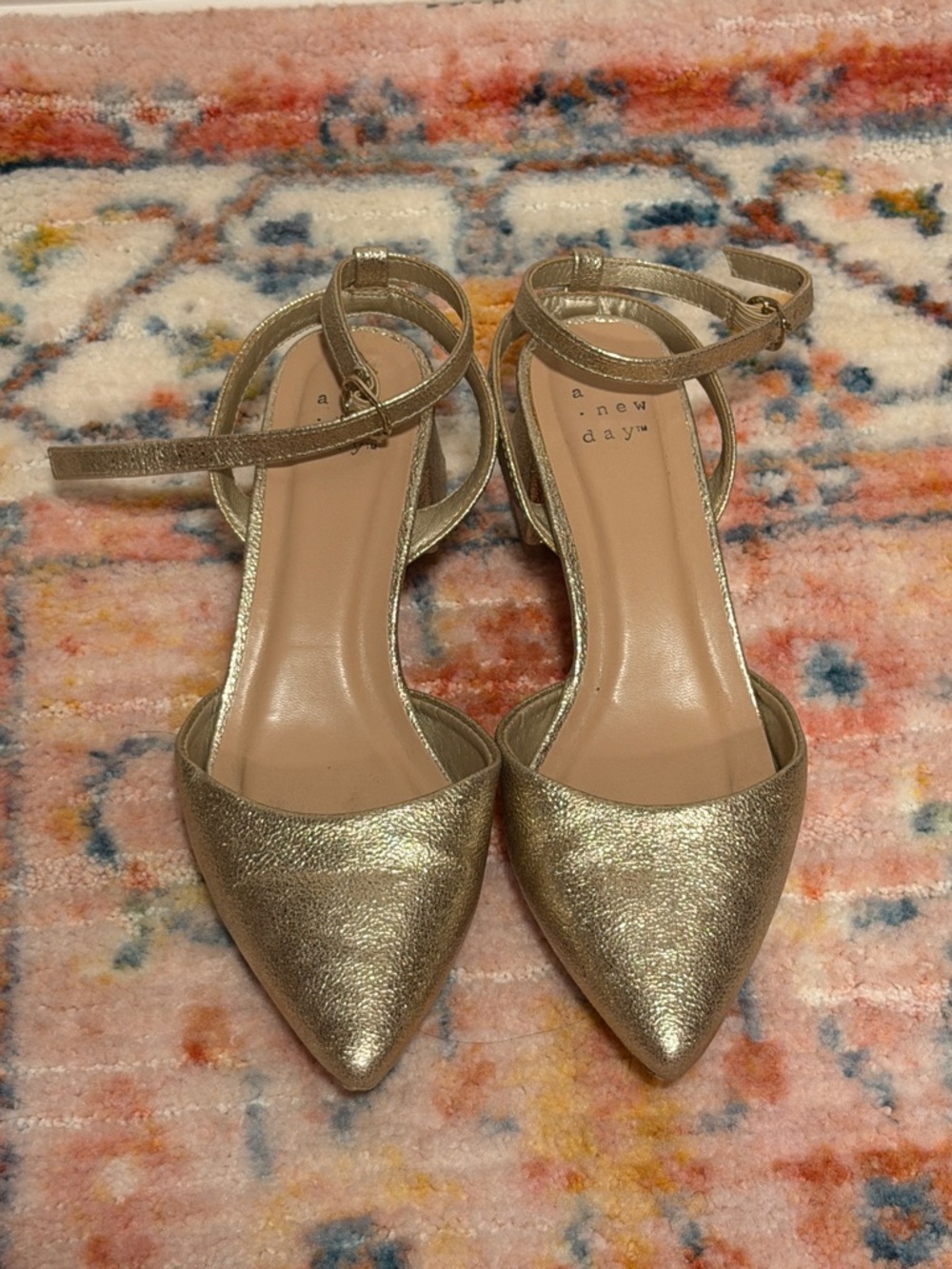 a new day Metallic Gold Pointed Ankle-Strap Heels